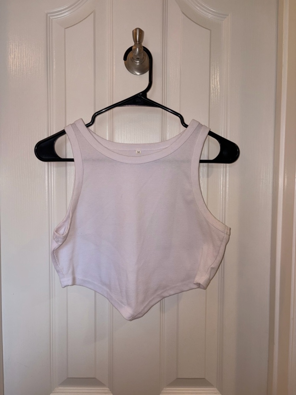 Cropped White Ribbed Tank Top